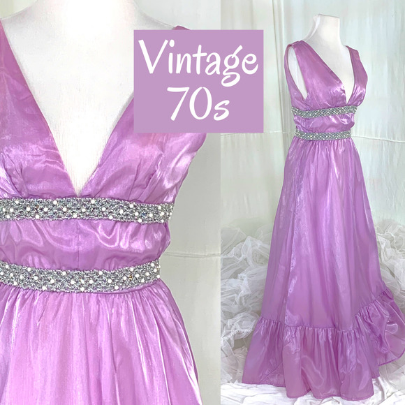 Vintage Dresses & Skirts - Vintage 60s 70s Lilac Organza Prom Evening Party Dress Mother of Dragons SZ XS